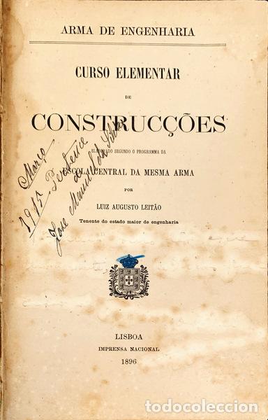 Libros antiguos: LEIT&Atilde;O. (Luiz Augusto) - CURSO ELEMENTAR DE CONSTRUC&Ccedil;&Otilde;ES. - Foto 1