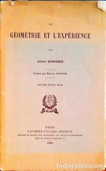 Libros antiguos: EINSTEIN. (Albert) - LA G&Eacute;OM&Eacute;TRIE ET LEXP&Eacute;RIENCE. - Foto 1