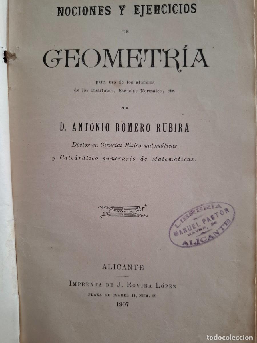 Libros antiguos: nociones y ejercicios de geometr&iacute;a Antonio Romero Rubira - Foto 2