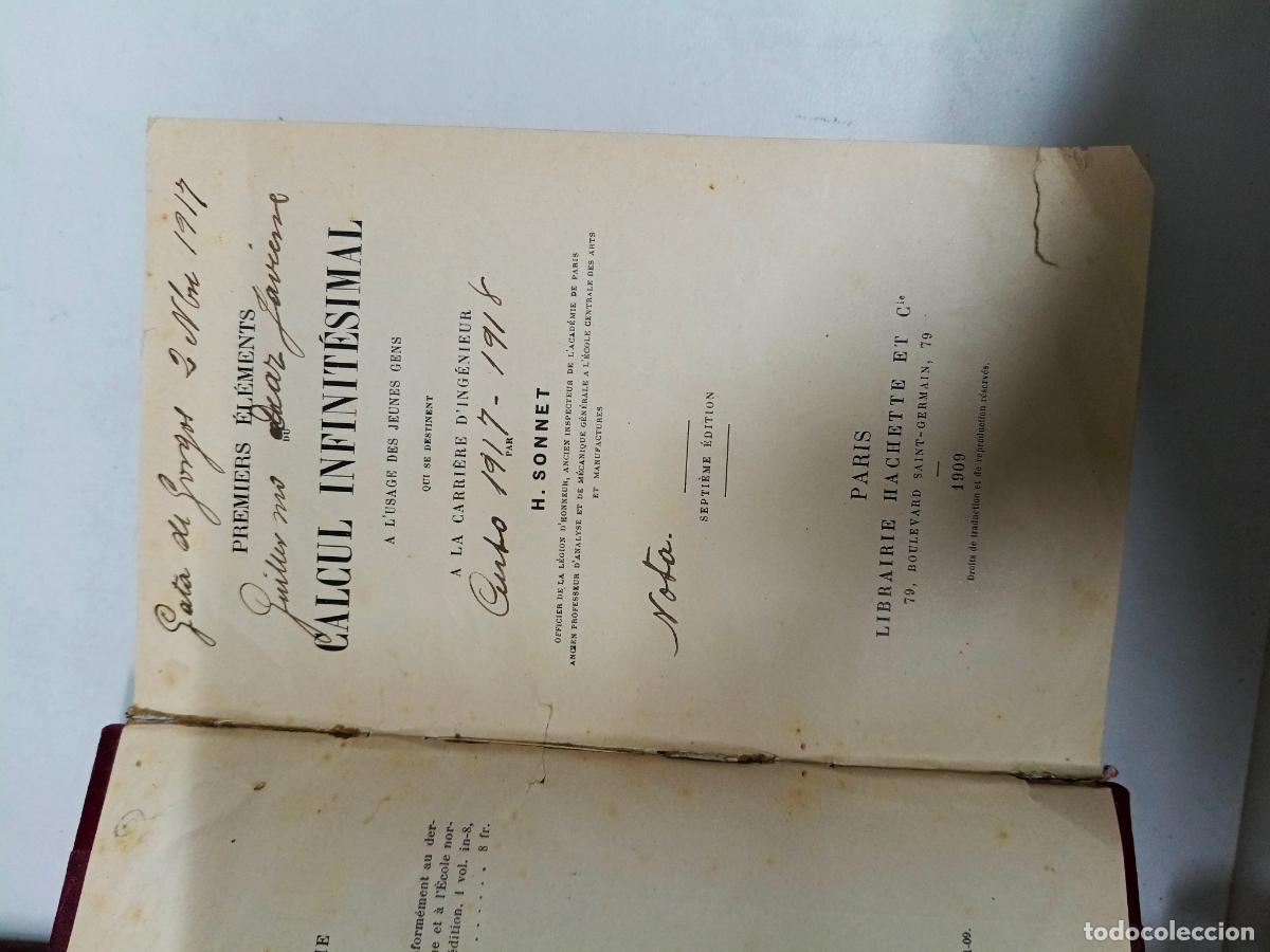 Libros antiguos: Premiers &Eacute;l&eacute;ments de Calcul Infinit&eacute;simal - SONNET, H 1909 - Foto 4
