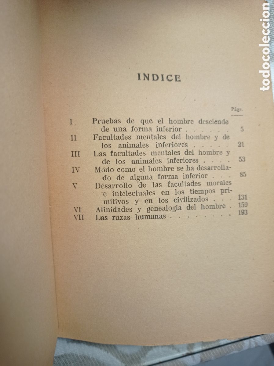 Libros antiguos: DARWIN. EL ORIGEN DEL HOMBRE. ED. MAUCCI - Foto 3