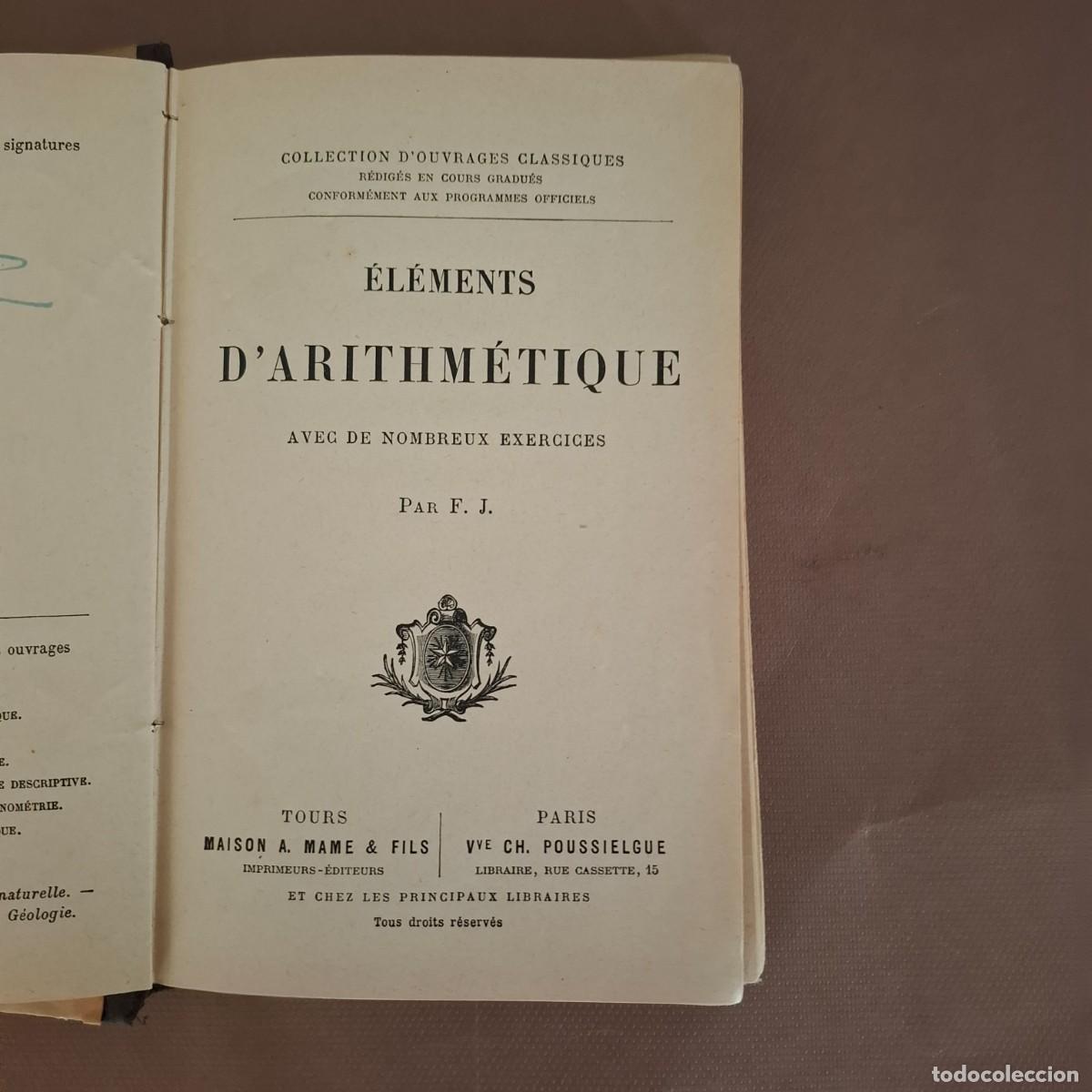 Libros antiguos: Elements darithmetique - F.J. - 1900? - Foto 2