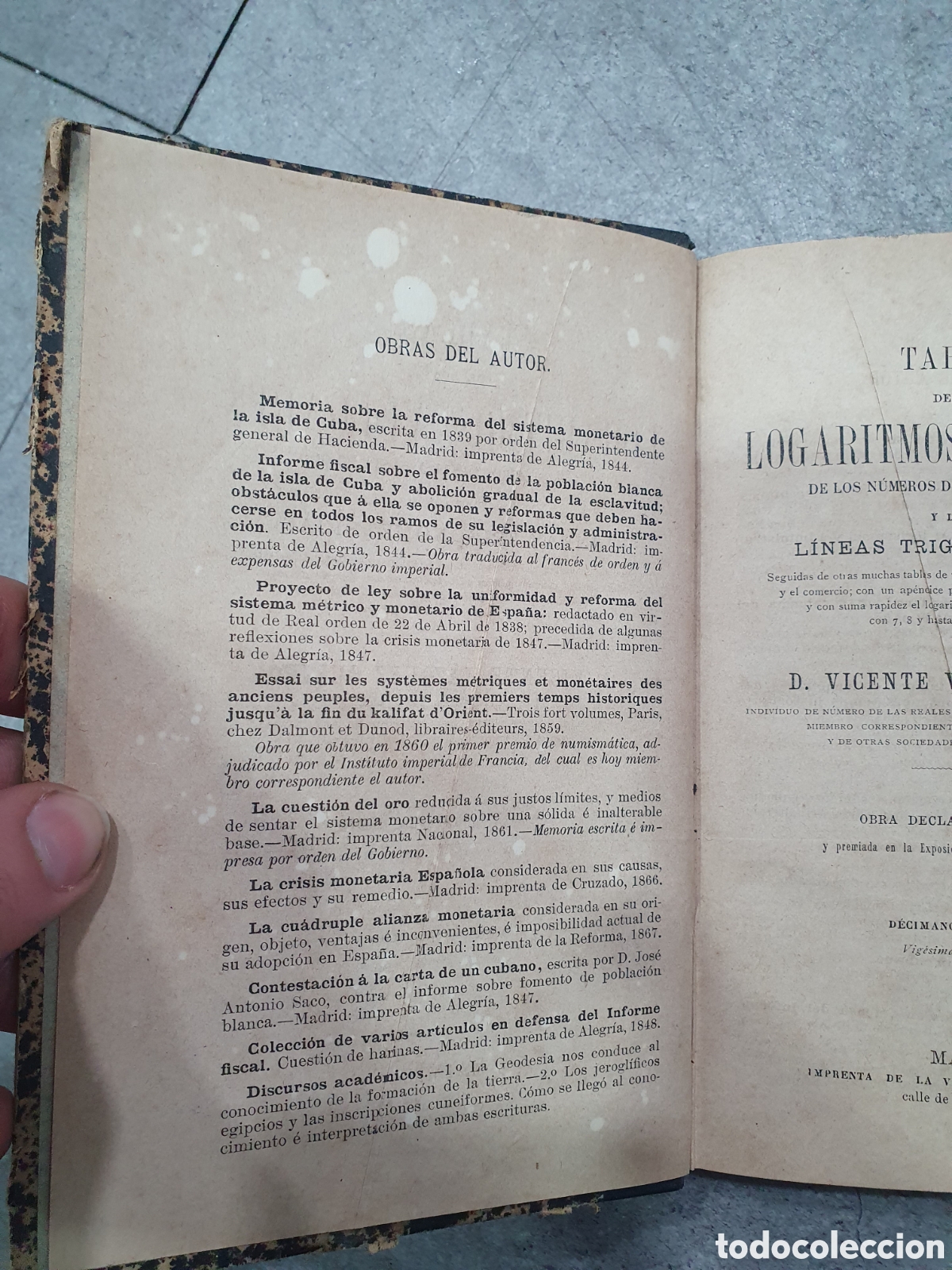 Libros antiguos: Tablas de Logaritmos. Vicente V&aacute;zquez Queipo. (L42) - Foto 2