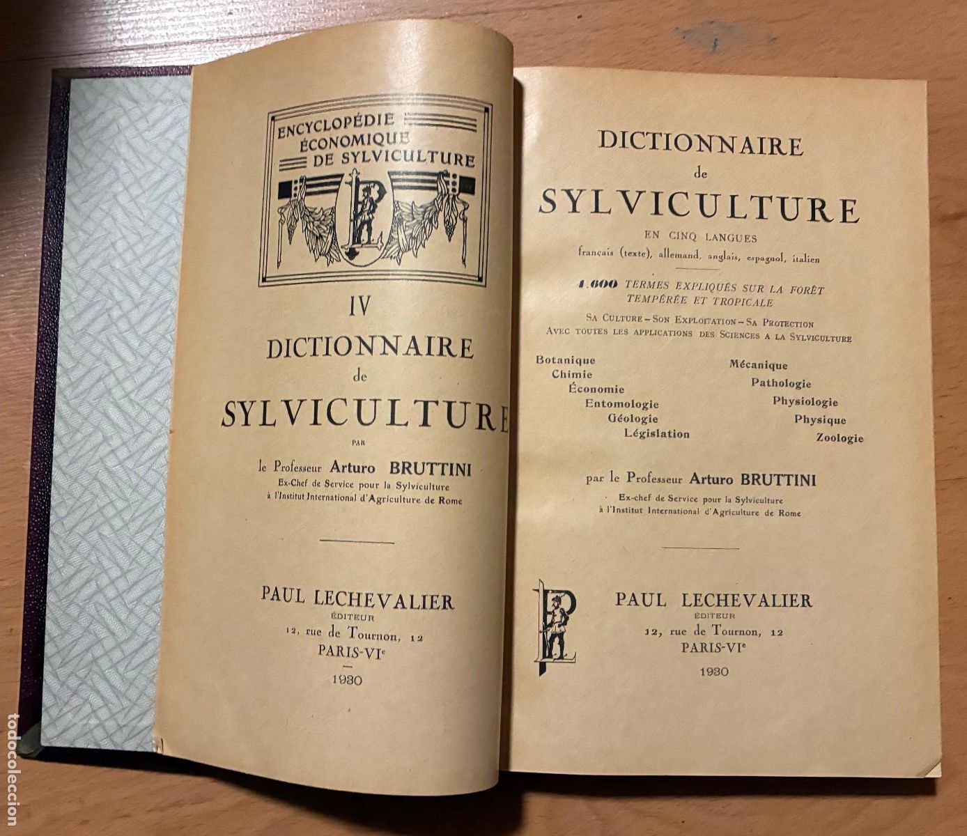 Libros antiguos: DICTIONNAIRE SYLVICULTURE, EN CINQ LANGUES, Arturo Bruttini