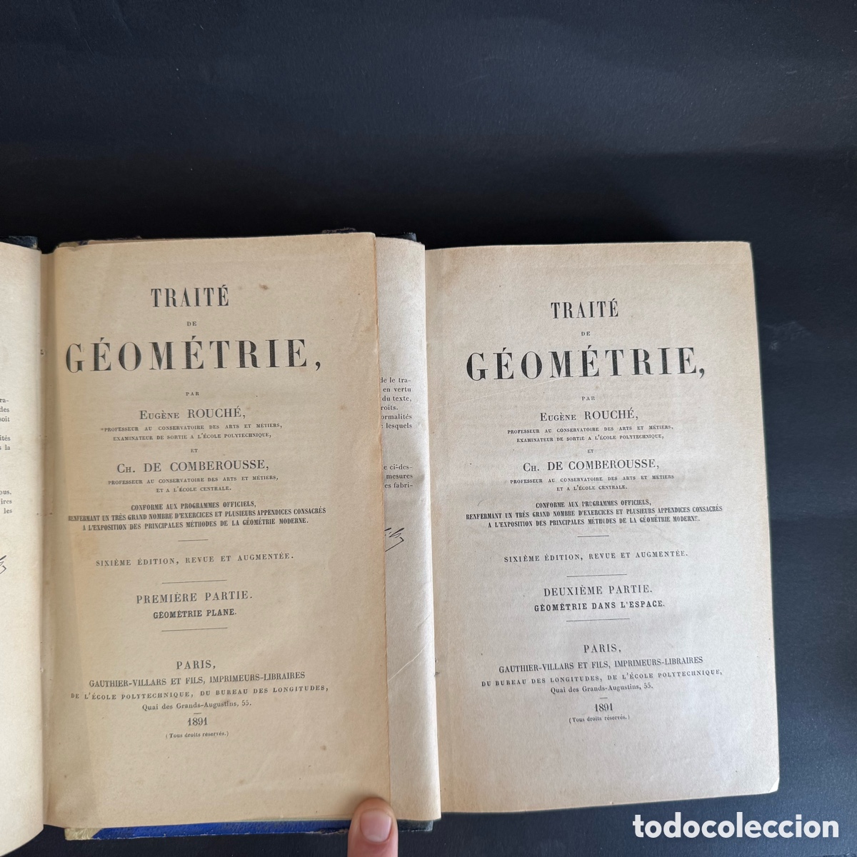 Libros antiguos: 1891 - Tratado de Geometr&iacute;a - Eug&egrave;ne Rouch&eacute; - 2 Tomos