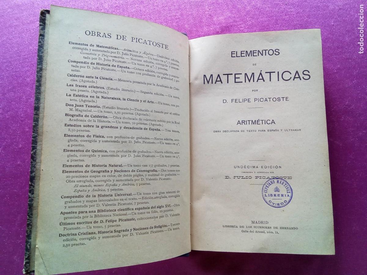 Libros antiguos: ELEMENTOS DE MATEM&Aacute;TICAS.D.FELIPE PICATOSTE 1918.L5 3 1