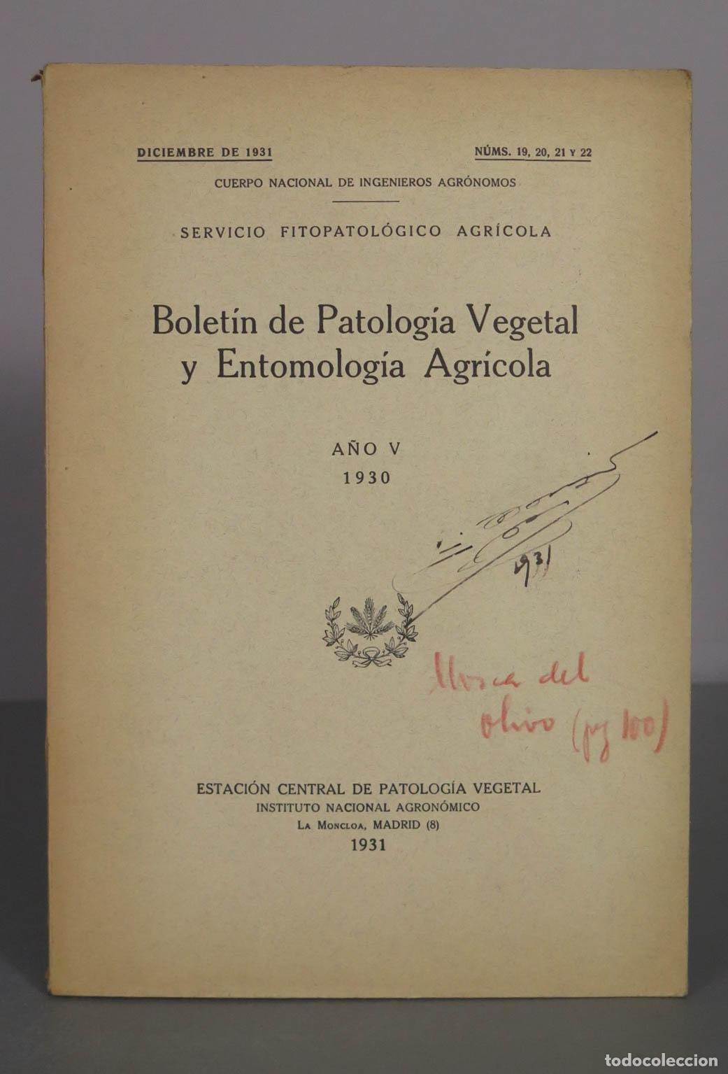 Libros antiguos: Bolet&iacute;n de Patolog&iacute;a Vegetal y Entomolog&iacute;a Agr&iacute;cola - A&Ntilde;O V. 1931 N 19 20 21 22