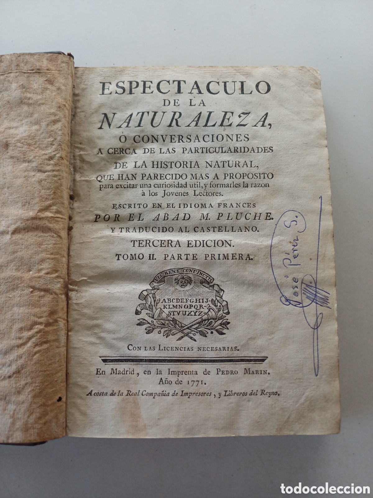 Libros antiguos: Abad M. PLUCHE Espectaculo de la naturaleza 1771 historia natural 3&ordf; edici&oacute;n Tomo 2