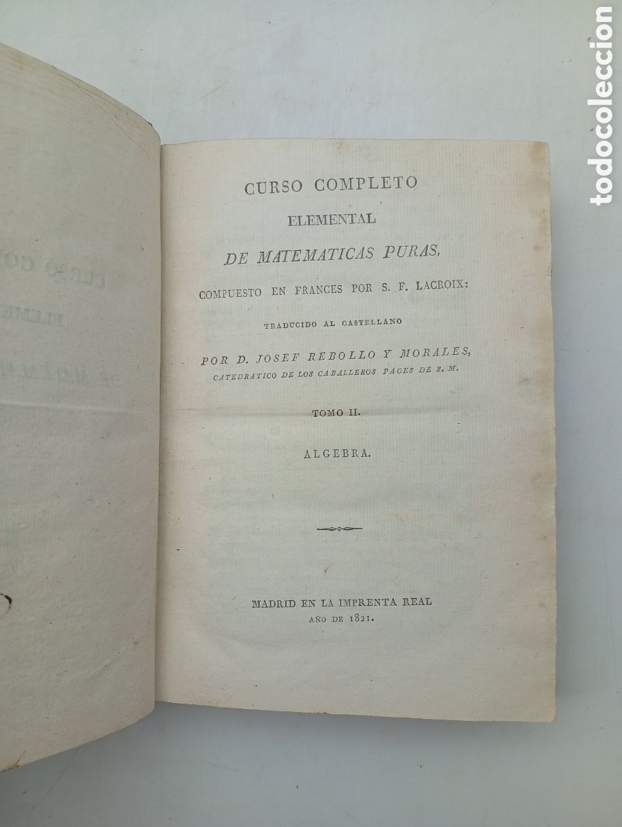 Libros antiguos: Curso de matem&aacute;ticas puras 1821 tomo 2 - Foto 2