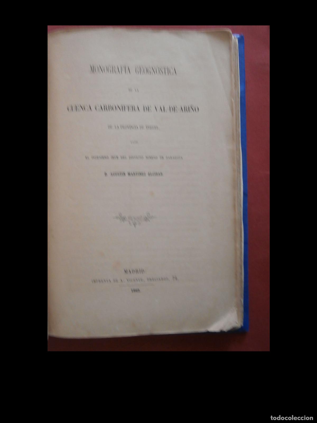 Libros antiguos: Monografia Geogn&oacute;stica de la Cuenca Carbon&iacute;fera del Val-de-Ari&ntilde;o de la Provincia de Teruel. A. Marti