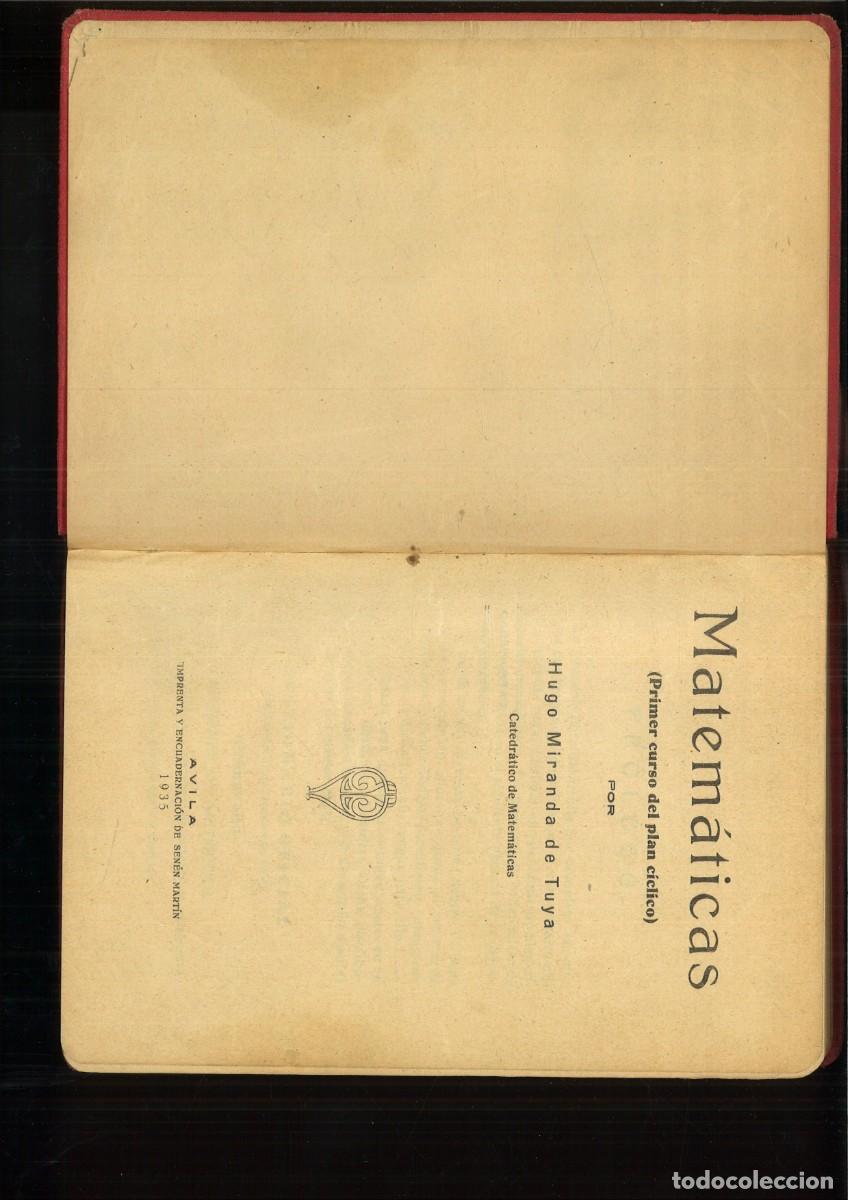 Libros antiguos: MATEMATICAS (PRIMER CURSO DEL PLAN CICLICO). Hugo Miranda de Tuya - Foto 2