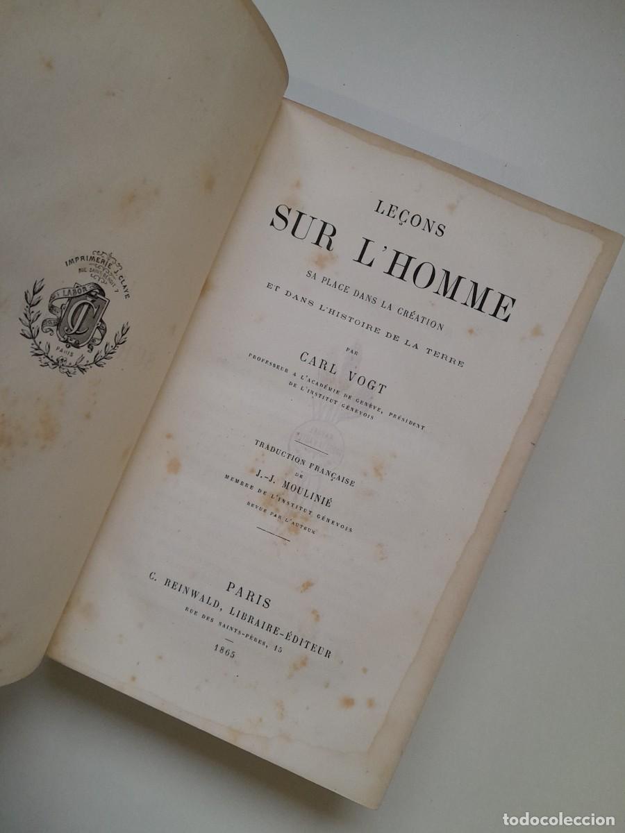 Libros antiguos: LE&Ccedil;ONS SUR L'HOMME - CARL VOGT (LIB. C. REINWALD, 1865)