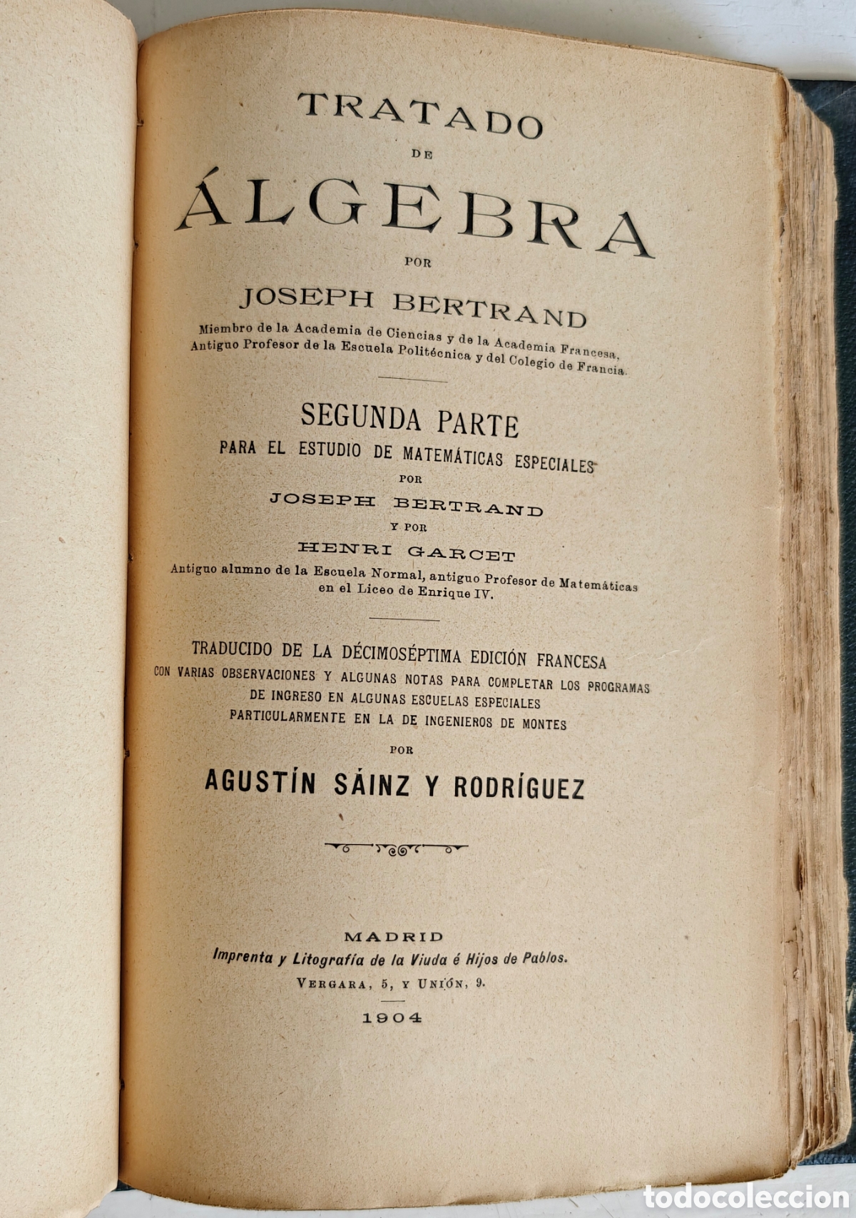 Libros antiguos: Tratado de &Aacute;lgebra por Bertrand - Foto 5