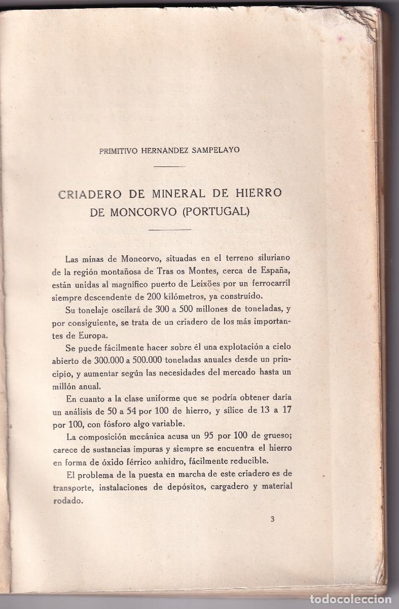 Antiquarische B&uuml;cher: P. HERN&Aacute;NDEZ SAMPELAYO: CRIADERO DE MINERAL DE HIERRO DE MONCORVO, PORTUGAL. 1929