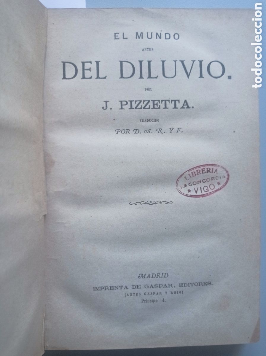 Libri antichi: EL MUNDO DEL DILUVIO. BIBLIOTECA CIENT&Iacute;FICA RECREATIVA. c. 1872.
