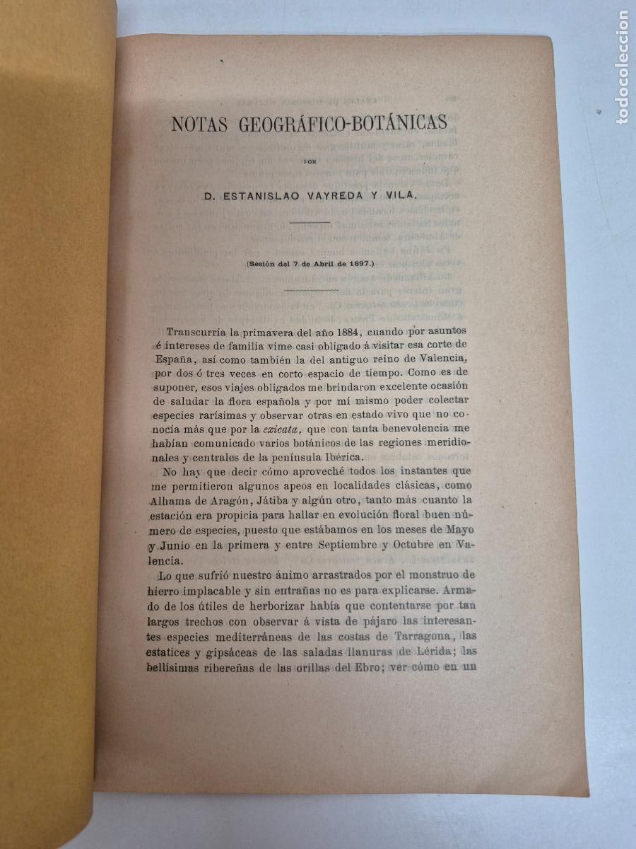 Libros antiguos: Notas Geogr&aacute;fico-Bot&aacute;nicas - D. Estanislao Vayreda y Vila - 1897 - 582 P&aacute;ginas