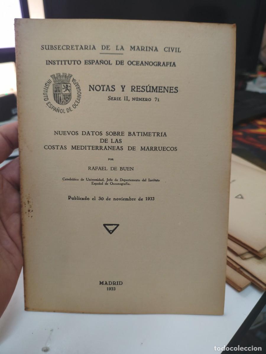 Libros antiguos: Nuevos datos sobre batimetr&iacute;a de las costas mediterr&aacute;neas de Marruecos. Rafael de Buen. Oceanograf&iacute;a
