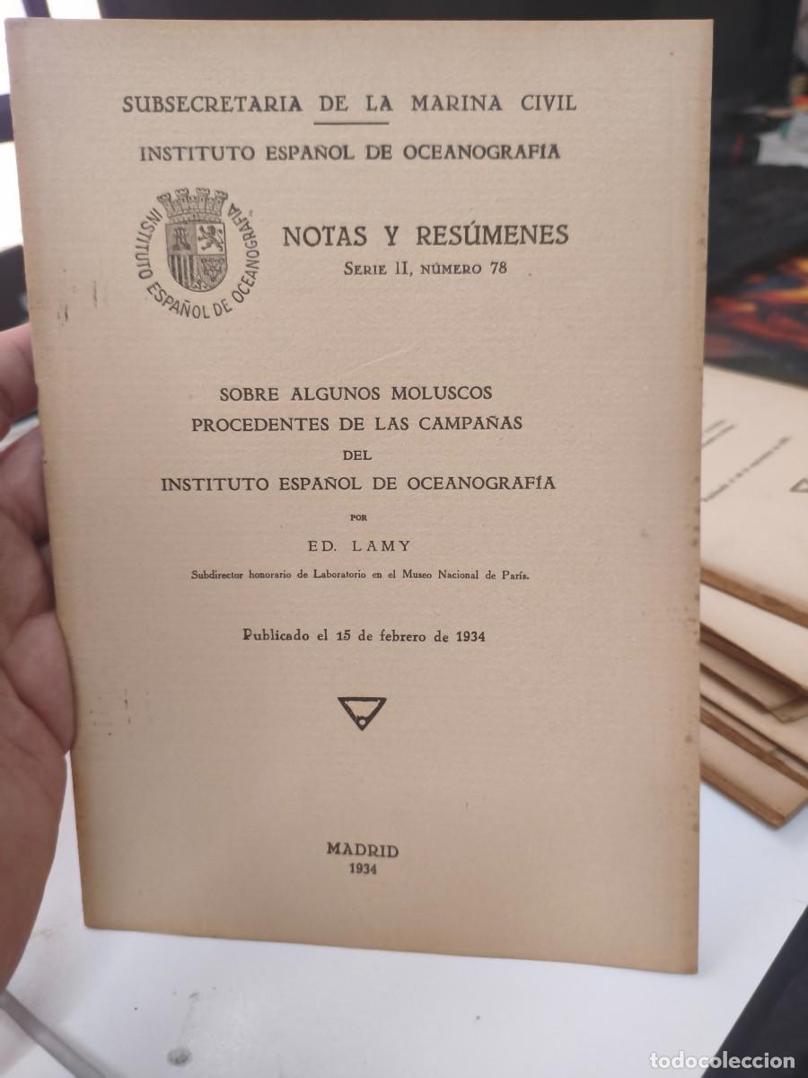 Libros antiguos: Sobre algunos moluscos procedentes de las campa&ntilde;as instituto oceanograf&iacute;a. ED. Lamy. 1934.