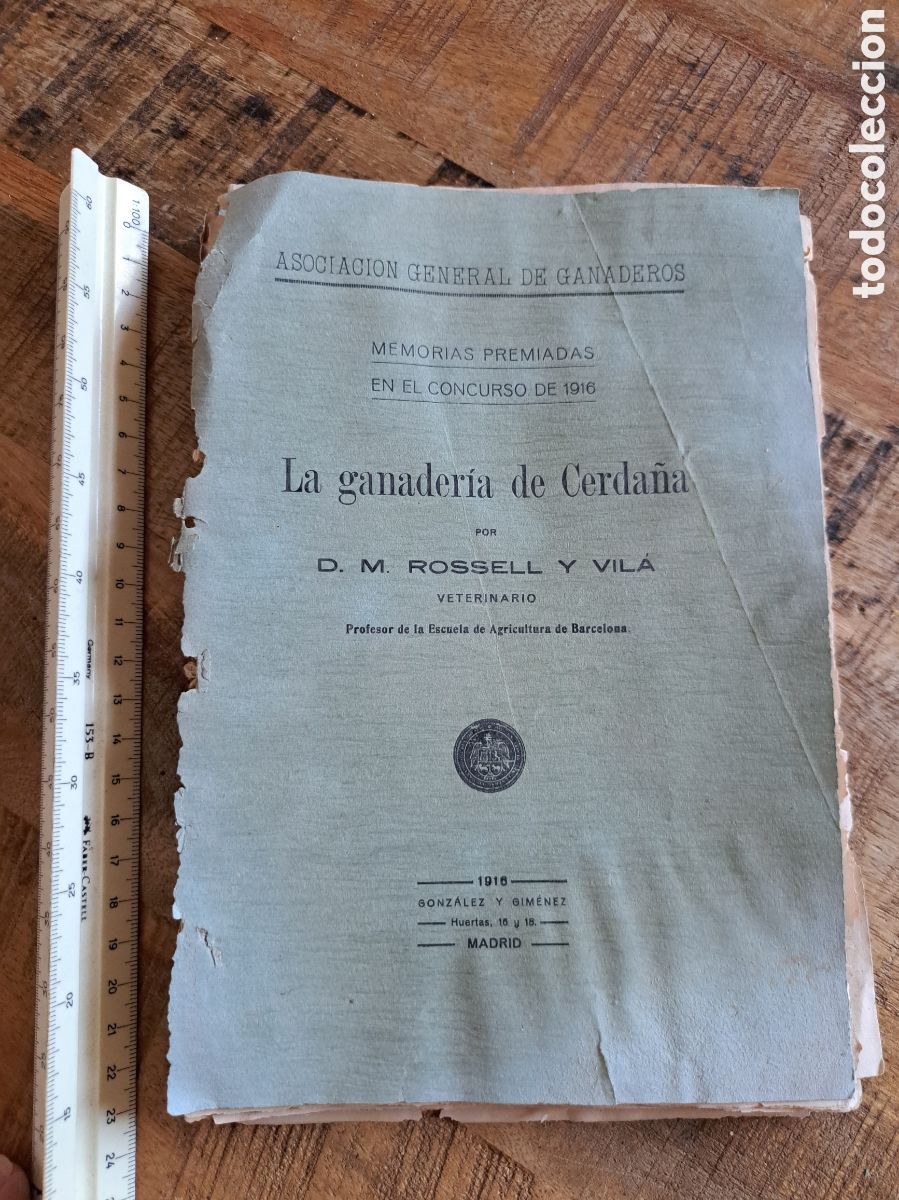 Libros antiguos: Jml La ganader&iacute;a de Cerda&ntilde;a, Rossell y Vila, univ. BARCELONA, Madrid 1916, aasociacion Ganaderos.