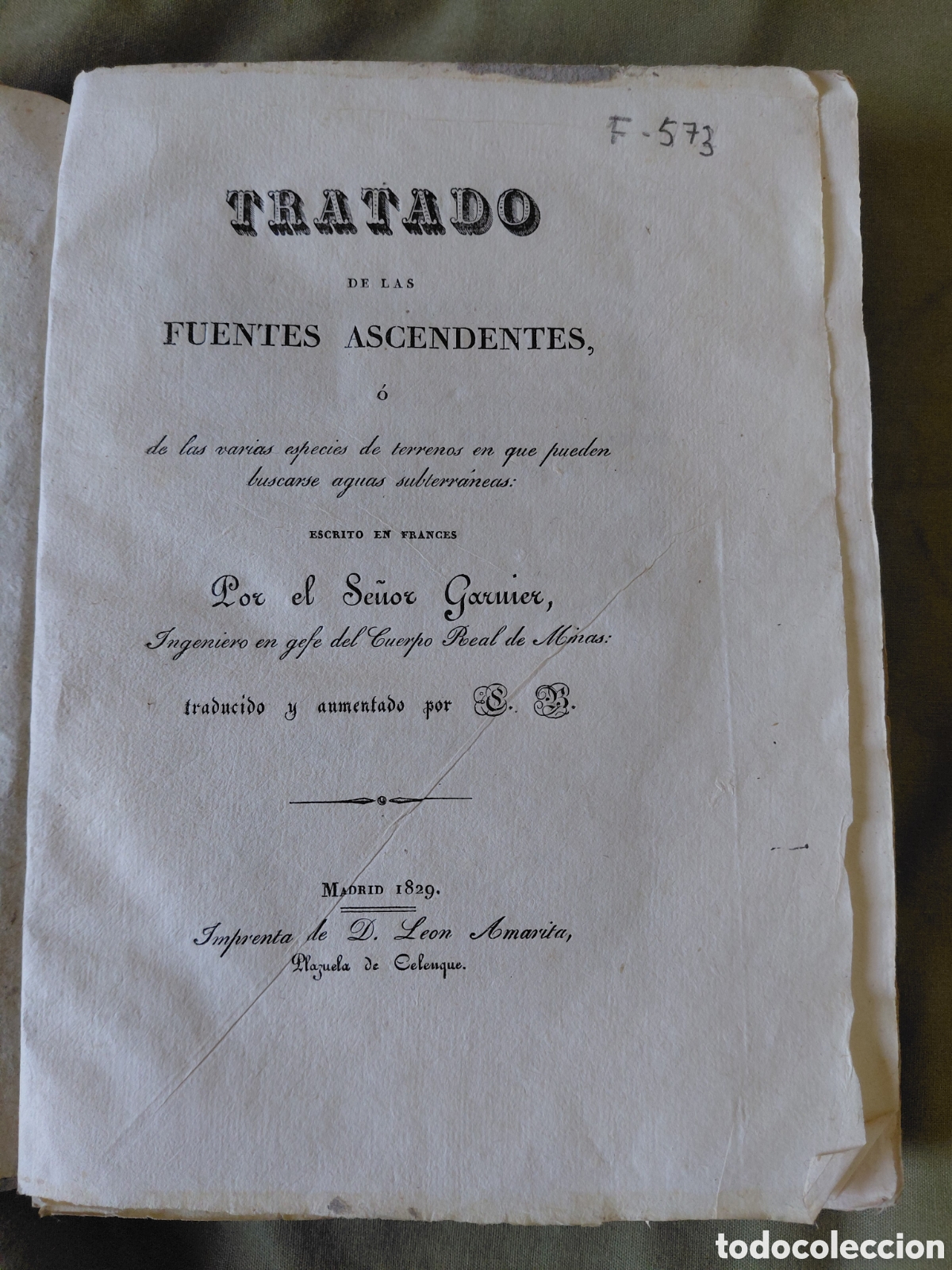Libros antiguos: Tratado de las fuentes ascendentes - GARNIER