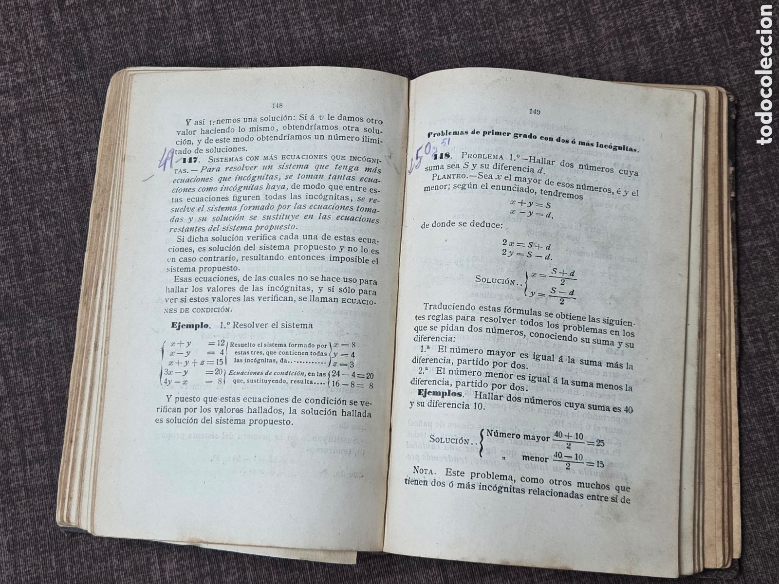 Libros antiguos: ALGEBRA, 1902 + TRIGONOMETR&Iacute;A 1901 Su&aacute;rez Somonte Ignacio. - Foto 7