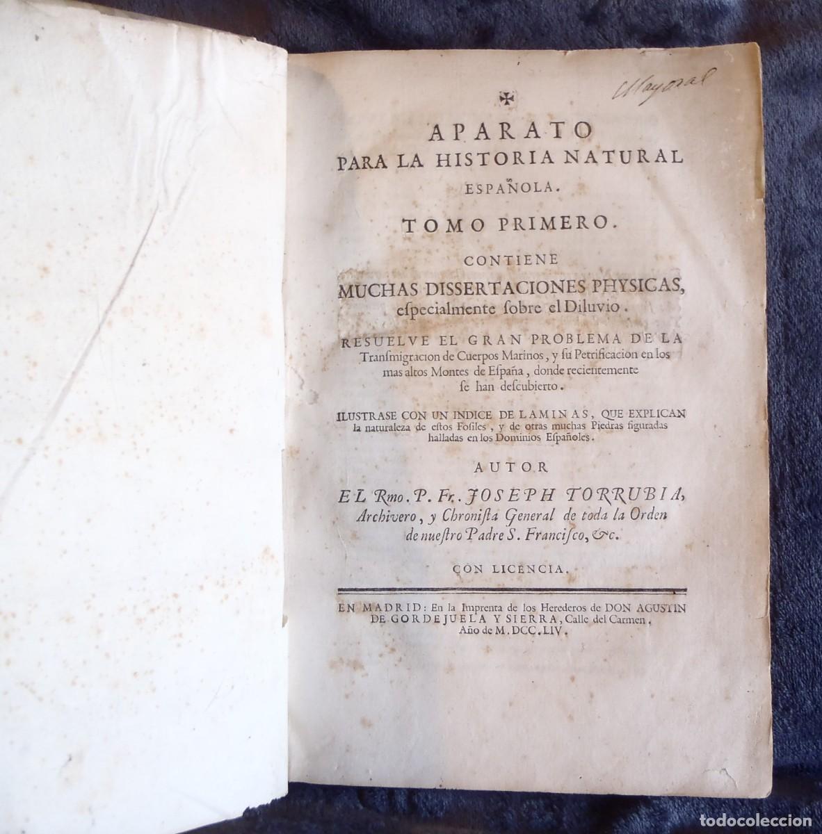 Livros antigos: Aparato para la Historia Natural espa&ntilde;ola. Joseph Torrubia. A&ntilde;o 1754.