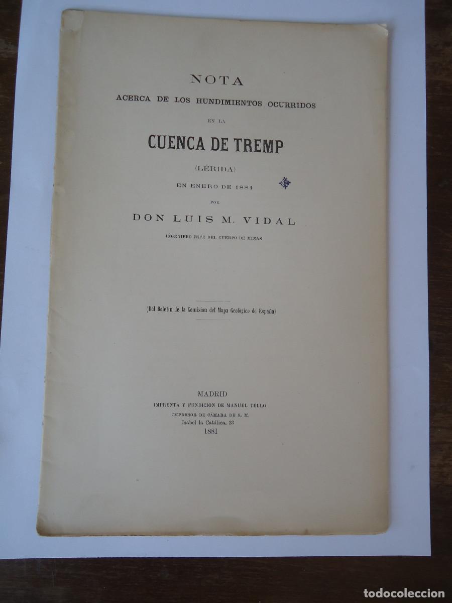 Libros antiguos: Destrucci&oacute;n de Puigcerc&oacute;s Hundimientos ocurridos en la Cuenca de Tremp (L&eacute;rida). Luis M. Vidal 1881