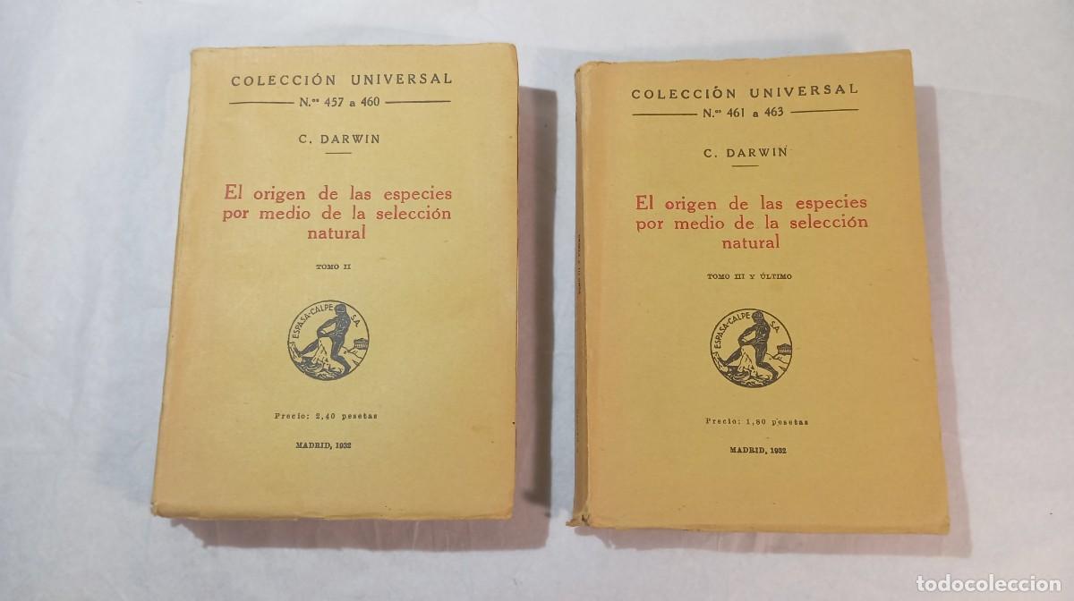 Libros antiguos: Lote 2 Tomos El Origen de las Especies C. Darwin Espasa Calpe 1932 Colecci&oacute;n Universal