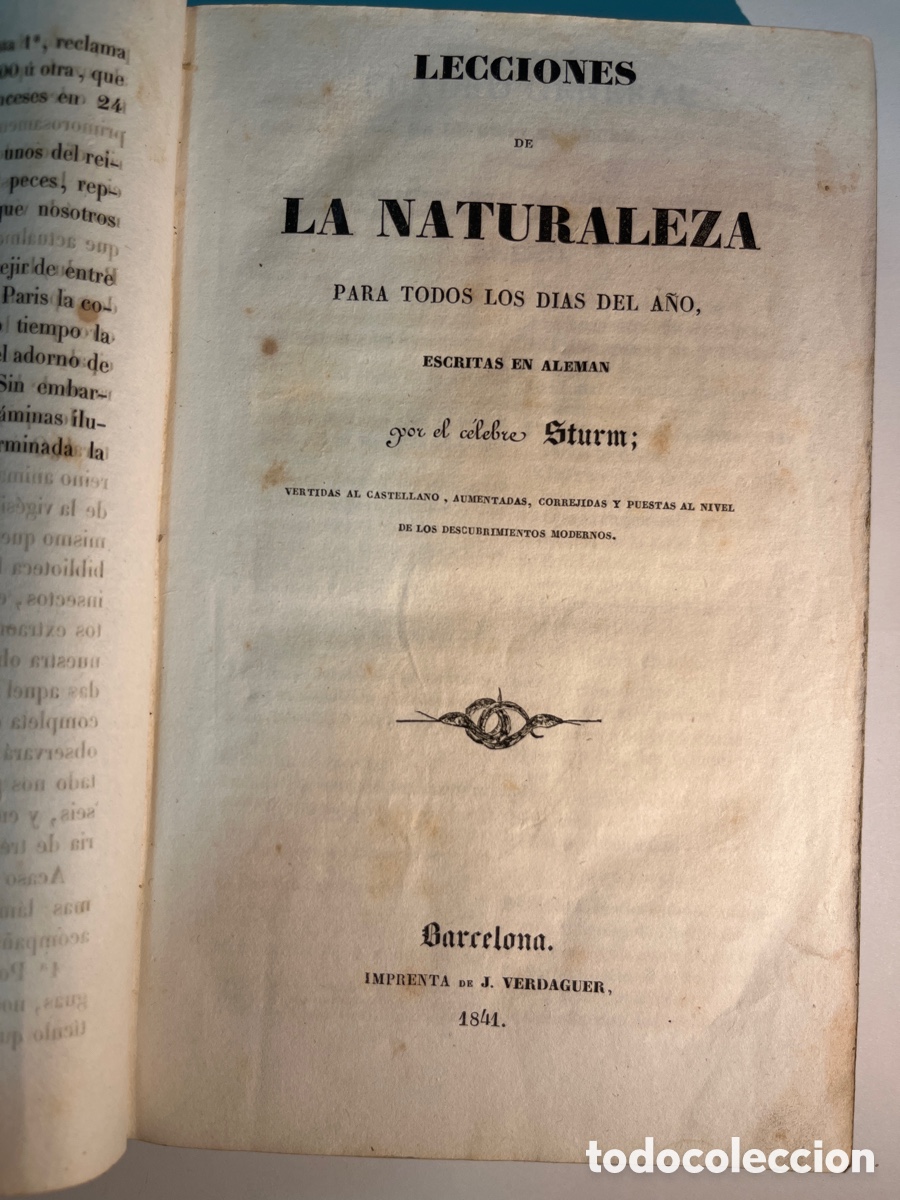 Libros antiguos: LIBRO. Lecciones de la naturaleza para todos los d&iacute;as del a&ntilde;o. Sturm. Imprenta Verdaguer. 1841