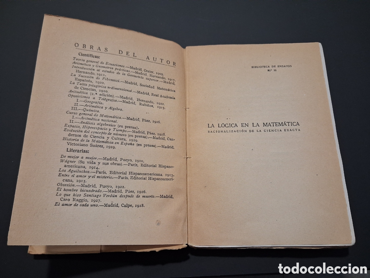 Libros antiguos: LA LOGICA EN LA MATEMATICA. FRANCISCO VERA. MADRID 1929. - Foto 3