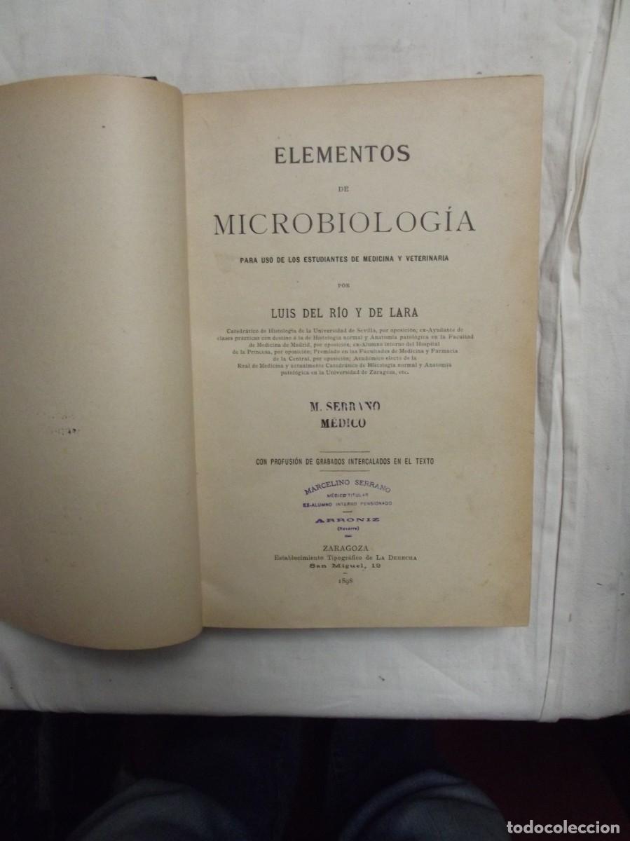 Libros antiguos: ELEMENTOS DE MICROBIOLOGIA POR LUIS DEL RIO Y DE LARA - Foto 3