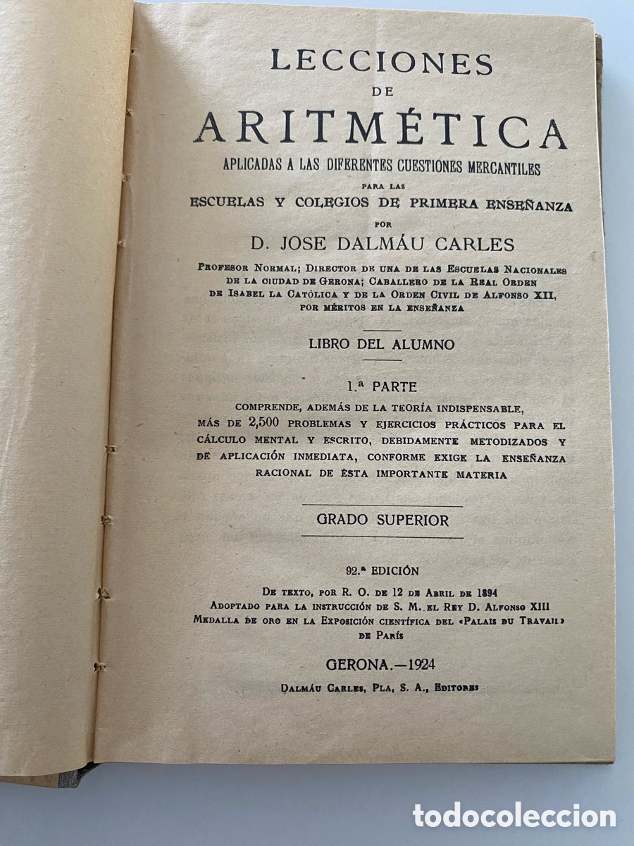 Libros antiguos: Lecciones de Aritm&eacute;tica , a&ntilde;o 1924 - Foto 3