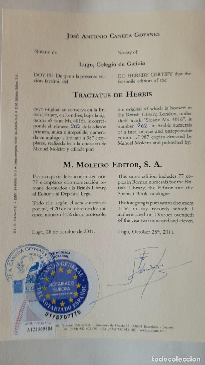 Libros antiguos: &rdquo;Facs&iacute;mil Tractatus de Herbis - M. Moleiro Editor (Ejemplar N&ordm; 202/987) - Foto 1