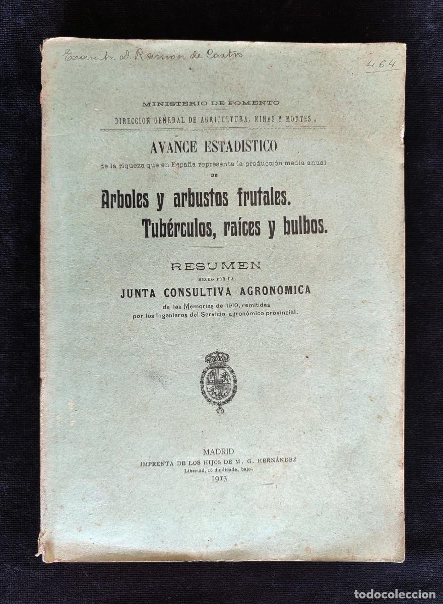 Livros antigos: AVANCE ESTAD&Iacute;STICO DE &Aacute;RBOLES Y ARBUSTOS FRUTALES. TUB&Eacute;RCULOS, RA&Iacute;CES Y BULBOS. 1913. LEER
