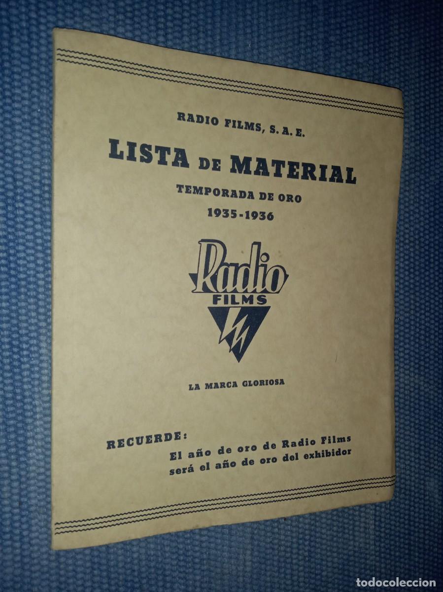 Libros antiguos: Radio Films: Lista de materiales Temporada de Oro 1935-1936