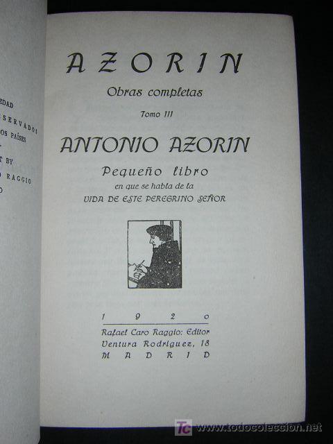 Libros antiguos: 1920 - AZORIN - ANTONIO AZORIN - Foto 2