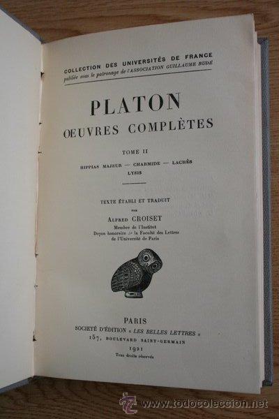 Libros antiguos: Oeuvres compl&egrave;tes. Tome II.  Plat&oacute;n - Foto 1