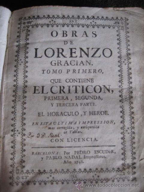 Libros antiguos: EL CRITICOM de BARTOLOME GRACIAN 1748 - Foto 1