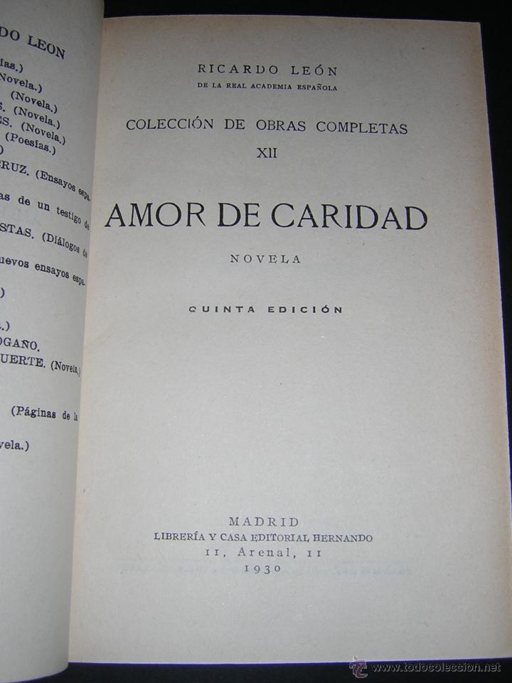 Libros antiguos: 1930 - RICARDO LEON - AMOR DE CARIDAD - Foto 2