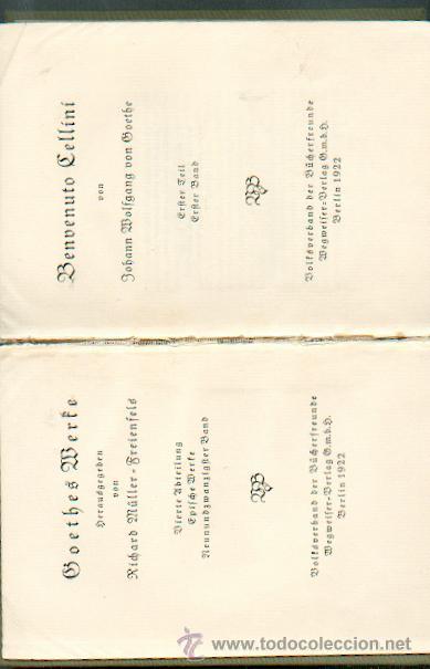 Libros antiguos: 1922 1&ordf; edici&oacute;n Benvenuto Cellini, Goethe - Foto 1
