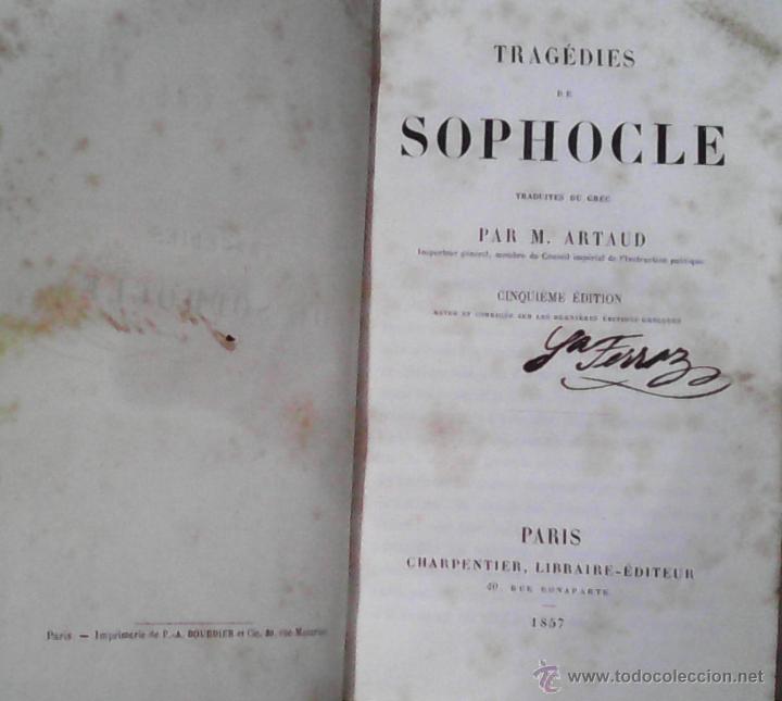 Libros antiguos: Tragedies de Sophocle - Foto 1