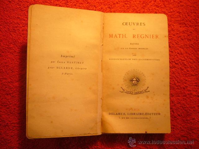 Libros antiguos: MATHURIN REGNIER: - OEUVRES - (PARIS, C.1880) - Foto 1