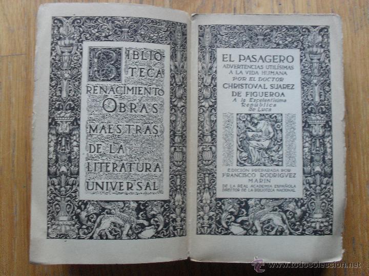 Libros antiguos: EL PASAGERO, Cristobal Suarez de Figueroa, - Foto 2