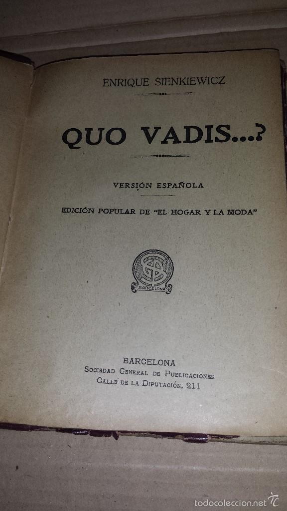 Libros antiguos: QUO VADIS (ED.POPULAR DEL HOGAR Y LA MODA) - Foto 3