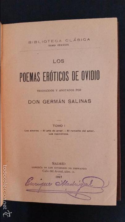 Libros antiguos: 1917 - OVIDIO - LOS POEMAS ER&Oacute;TICOS - Foto 3