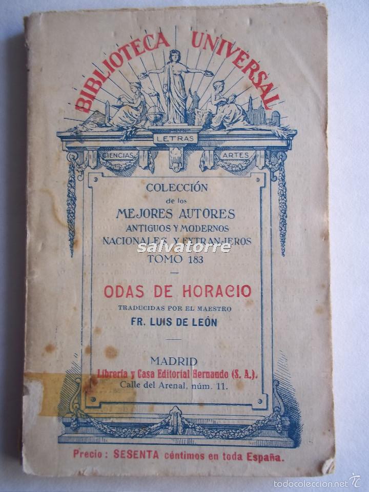 Libros antiguos: ODAS DE HORACIO.FR. LUIS DE LE&Oacute;N. BIBLIOTECA UNIVERSAL. EDIT HERNANDO MADRID1 - Foto 1