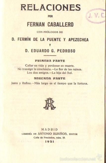 Libros antiguos: FERN&Aacute;N CABALLERO : RELACIONES (RUBI&Ntilde;OS, 1921) - Foto 1