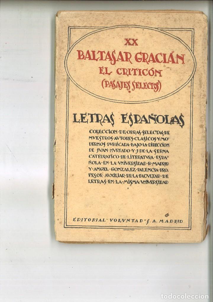 Libros antiguos: EL CRITIC&Oacute;N (PASAJES SELECTOS). Baltasar Graci&aacute;n - Foto 1