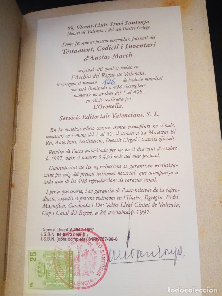 Libros antiguos: FACSIMIL. TESTAMENT, CODICIL I INVENTARI DAUSIAS MARCH. LORONELLA. 1997 - Foto 6
