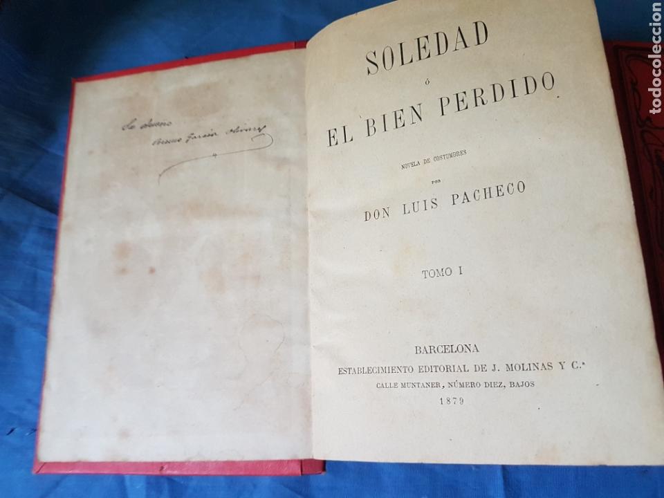 Libros antiguos: Novela Soledad 2 tomos 1880 Pacheco - Foto 3